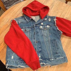 LF furst of a kind distressed denim hoodie jacket